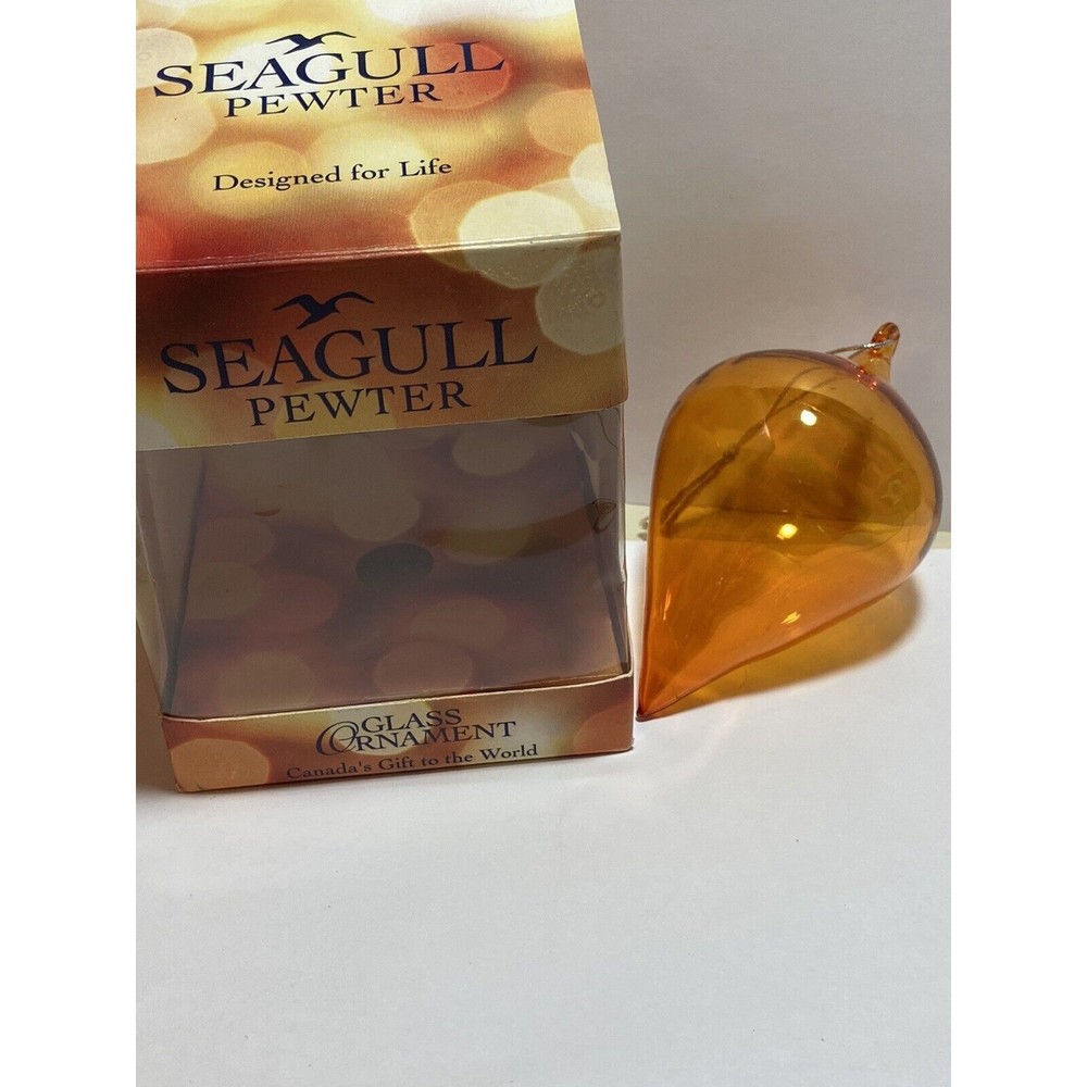 Vintage NIB Seagull Pewter Glass Ornament Canada Amberina Orange Tangerine MCM